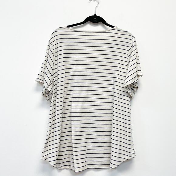 89th + Madison Womens L Metallic Striped Cap Sleeve Button Detail Knit Blouse - Picture 4 of 6